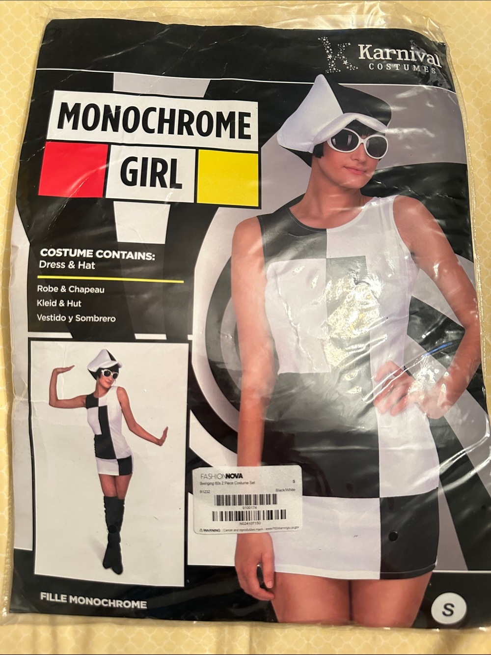 Monochrome Girl Costume Dress & Matching Hat - Black and White